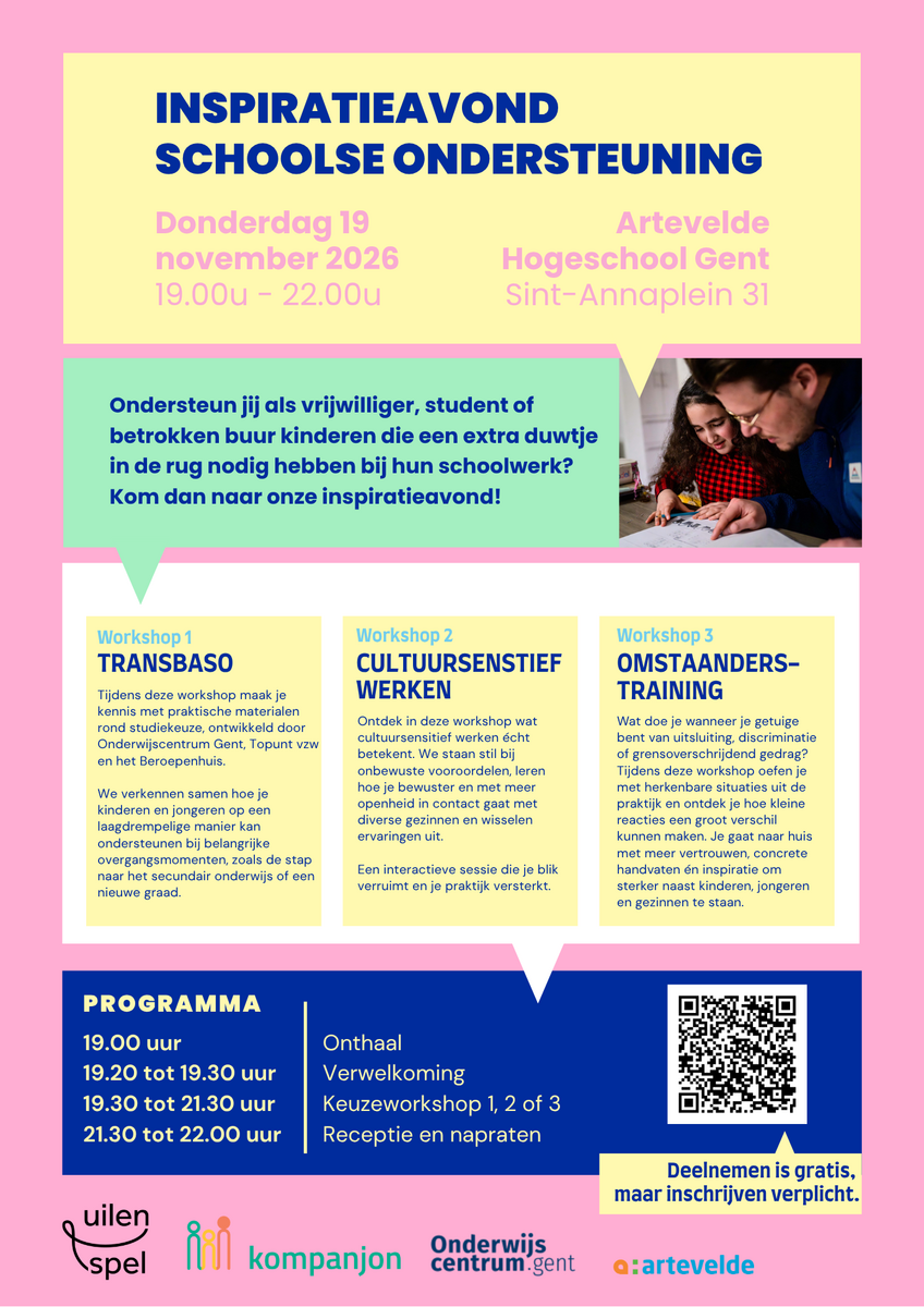 Inspiratieavond voor Gentse vrijwilligers die schoolse ondersteuning bieden